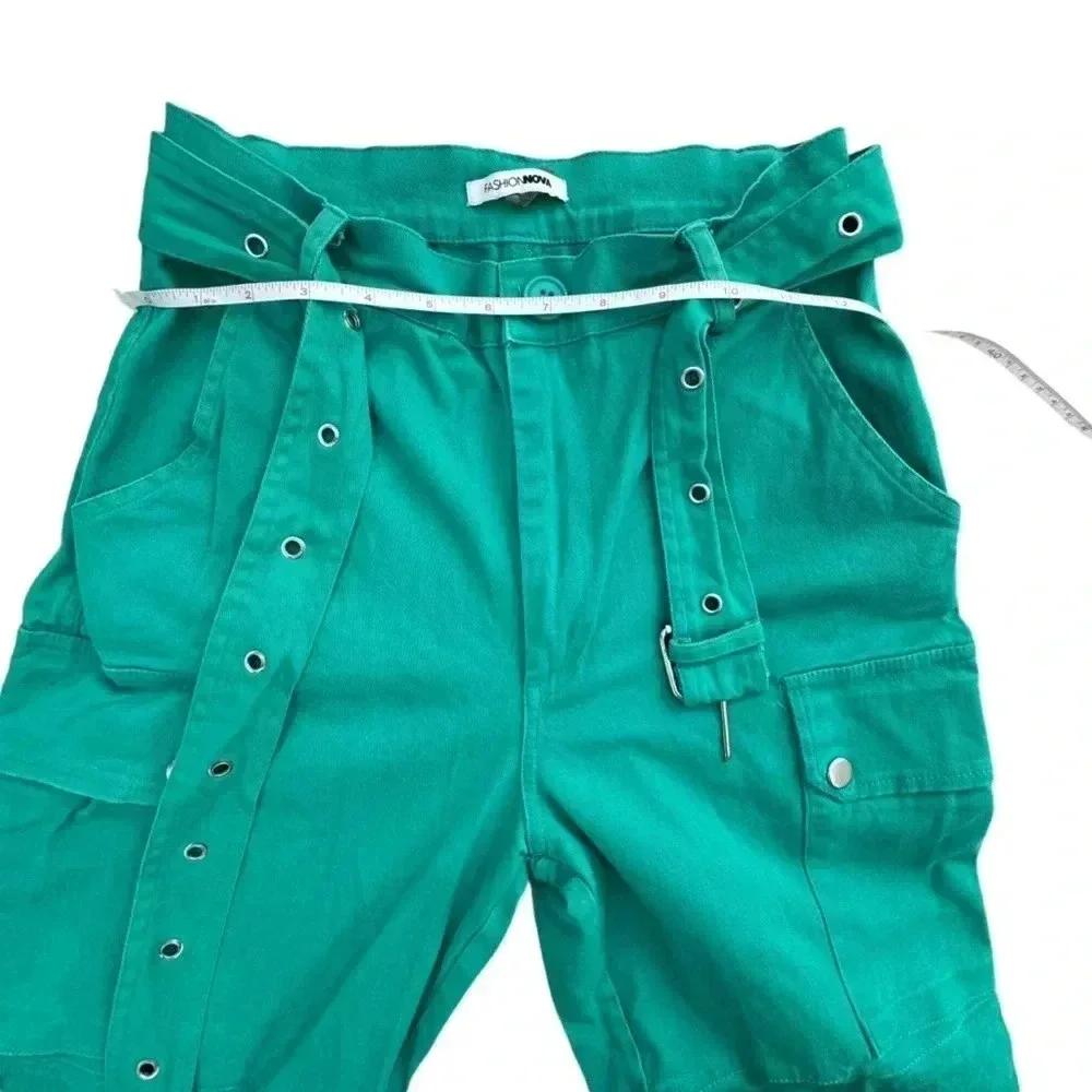 Cargo Green Pants with Belt, Pocket and Cropped/ Full Length High Waisted Jogger